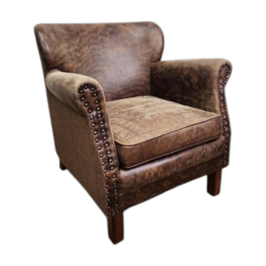 Vintage Style Leather &amp; Tweed Armchair