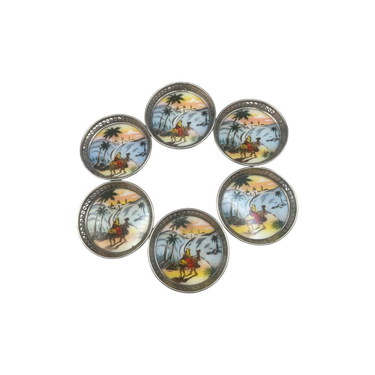 Japanese Glass Coasters with Metal Edge x 6