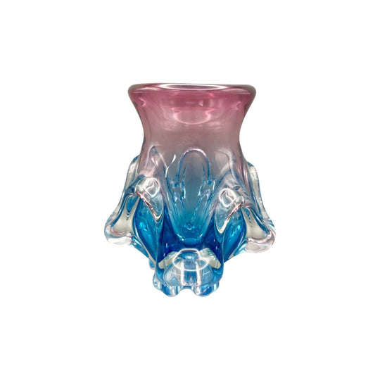 Japanese Iwatsu 'Hineri' Pink & Blue Art Glass Vase