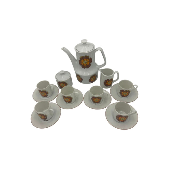 Japanese Retro Orange and Brown Floral Tea Set for 6