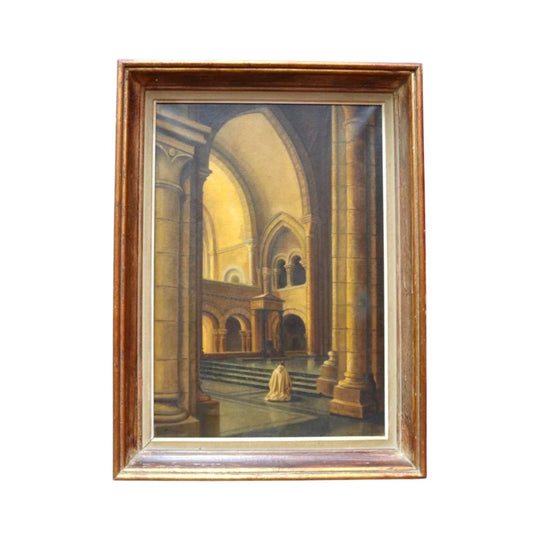 Jean-Paul Cleren Framed Oil on Canvas Vaulted Church Interior Signed. B12715