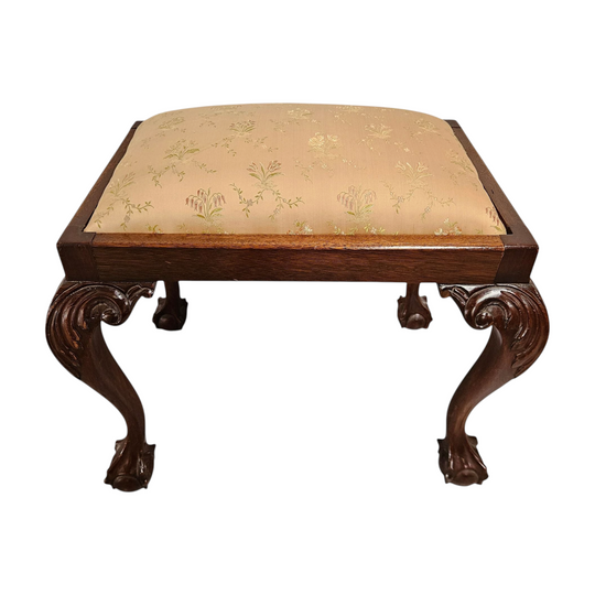 Vintage Chippendale Style Upholstered Stool