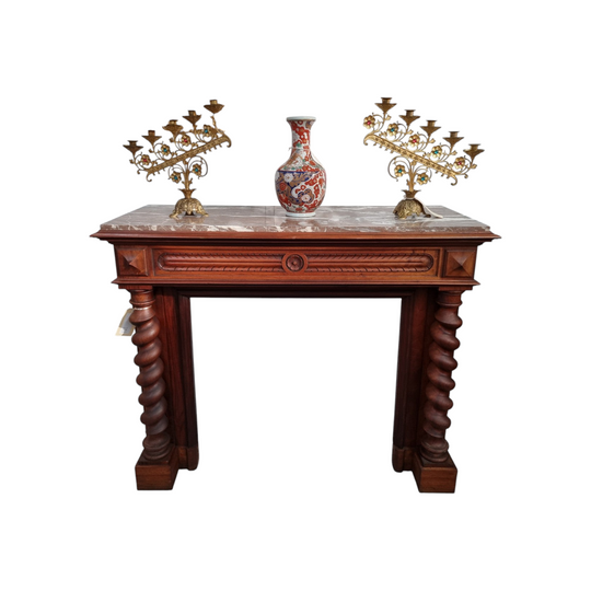French 19th Century Walnut & Marble Top Fireplace Surround