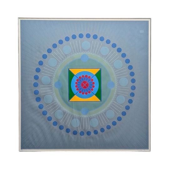 Geometric Op Art Silk Screen Print by T. Korakas, 1972