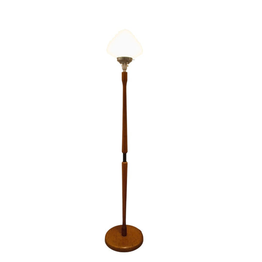 MCM Retro Floor Lamp with Art Deco Glass Shade