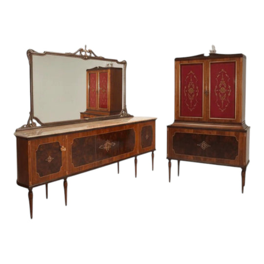 Italian Milano Sideboard & Cabinet Suite – Marble Top, Signed Luciano Galimberti