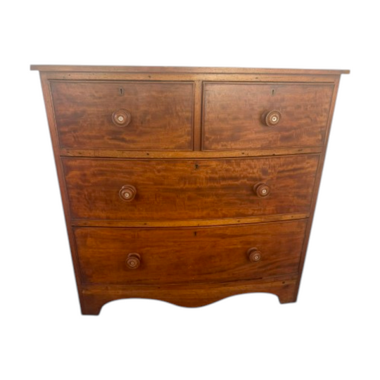 Antique Flame Mahogany Bow Front Chest of Drawers 4 Drawer Storage