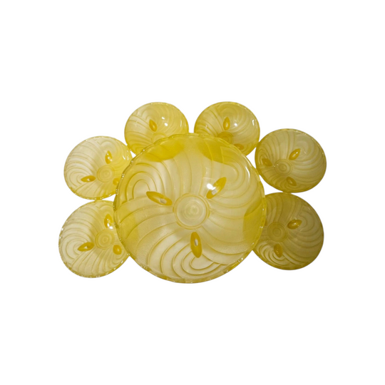 Frosted Art Deco Yellow Depression Glass Trifle/Jelly set - 7pcs