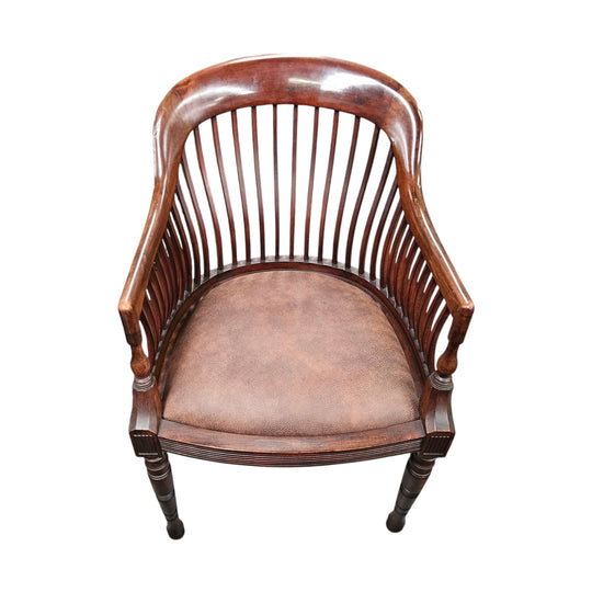 Late Edwardian Leather & Mahogany Tub Chair