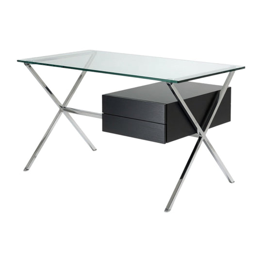 Knoll Albini Desk by Franco Albini, 1958, Model 80 D – White Lacquer Pedestal, Chrome Frame, 12 mm Glass Top
