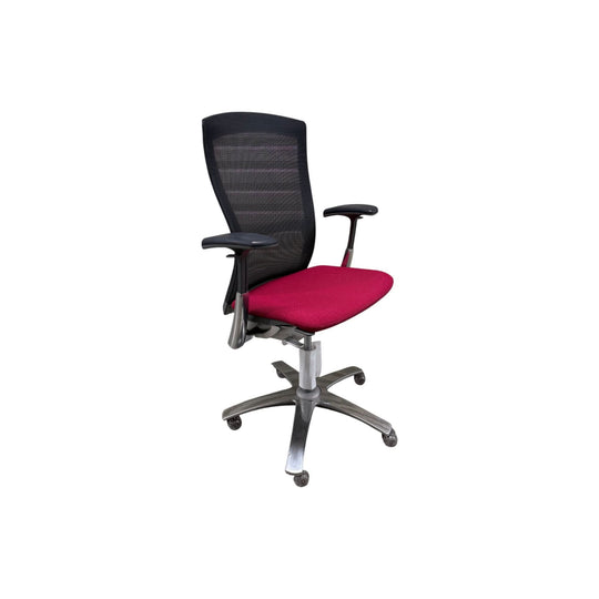Knoll Life Chair – Black Mesh / Red Seat – Armrests & Fixed Seat