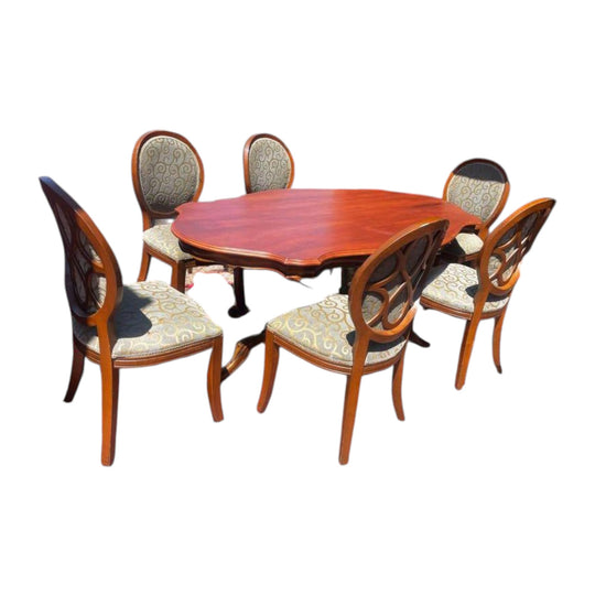 Antique solid timber oval shape dining table with 6 chairs