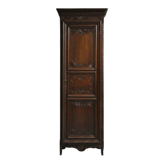 Tall 18th-Century French Oak Bonnetière Single-Door Armoire