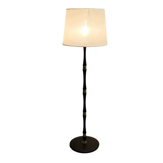 Mid-Century Danish Wooden Floor Lamp with Brass Band Detail