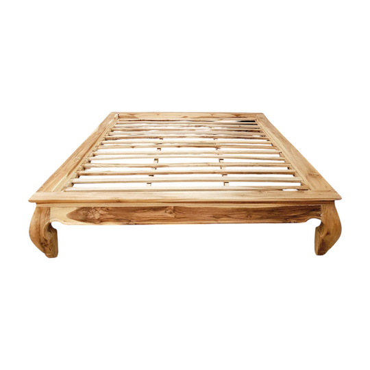 OPIUM Minimalistic Hand Carved Teak Bed in RAW FINISH