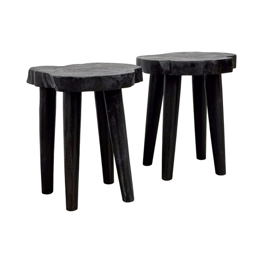 Teak Slice Stool - Black