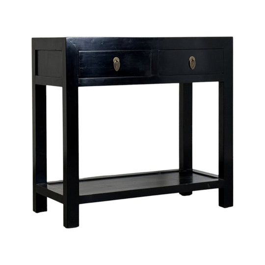 Lacquered 2 Drawer Console with Shelf