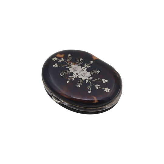 Ladies tortoiseshell coin purse inlaid with silver flowers