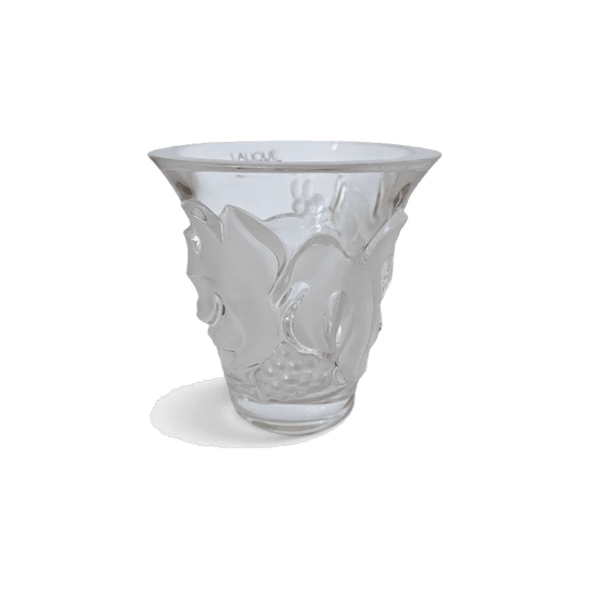 Lalique France Signed "SAUMUR"Frosted Grape & Leaf Vase 13.5cm