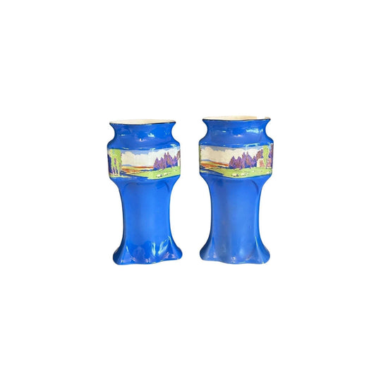 Lancaster & Sons Hanley England Art Deco vintage 1920s pair cobalt blue vases