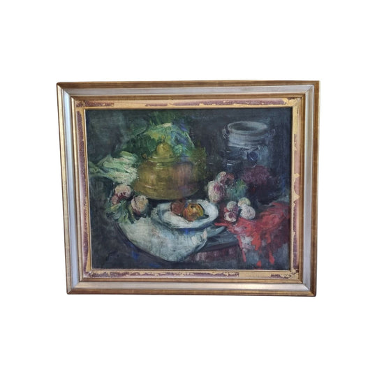 Large Belgium French impressionist still life oil painting
