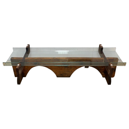 Large Bespoke Reclaimed Wooden And Glass Top Coffee Table