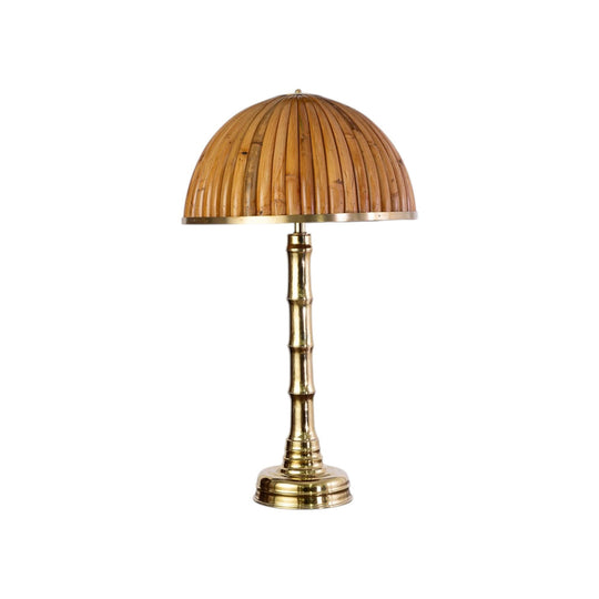 Large Brass Faux Bamboo Table Lamp with Split Bamboo Shade