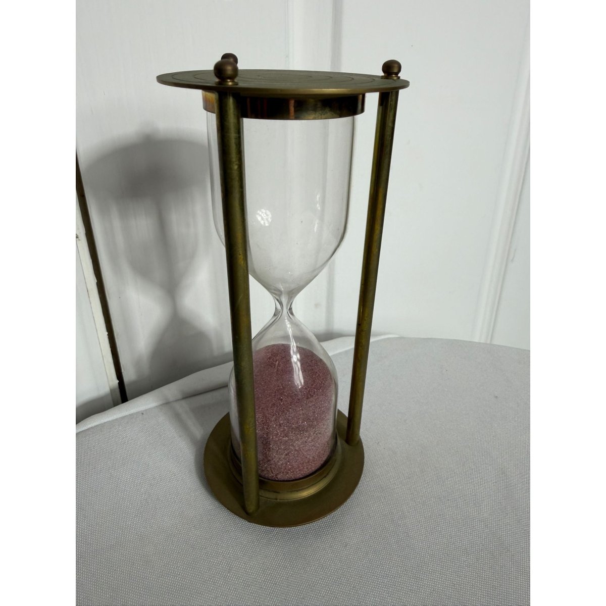 Large Brass Hourglass Pink Sand Timer Home Decor | Bazaa | Designer, Vintage and Antique Furniture