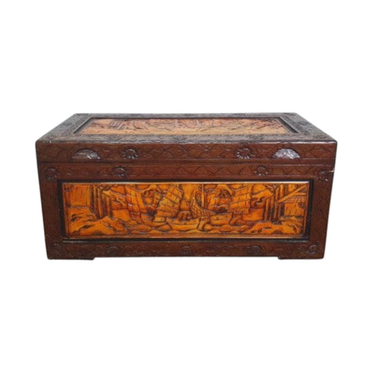 Large Camphor Chest with Carved Boat Motif