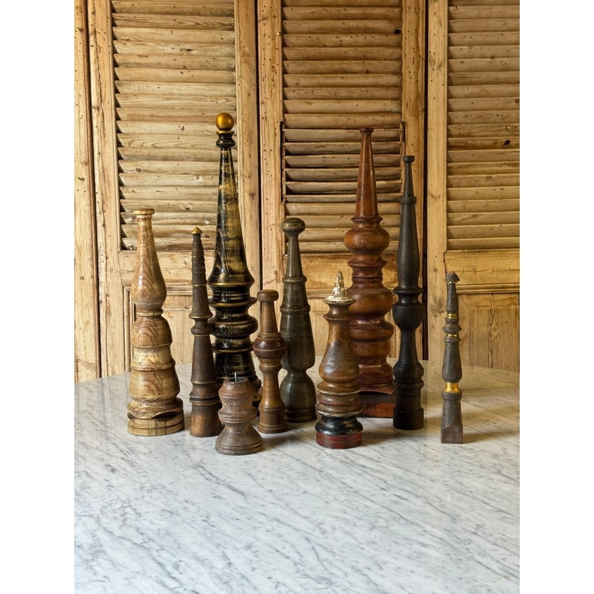 Shop Set of 10 Vintage Turned Timber Decorative Finials with Gilt ...