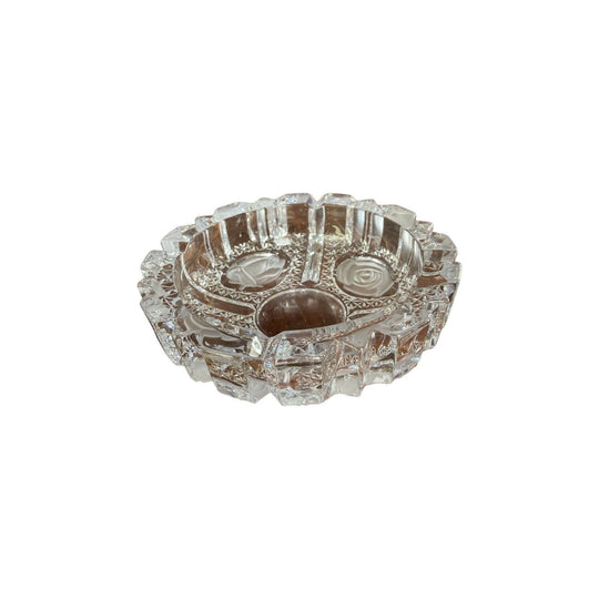 Large crystal rose etched heavy ashtray or trinket bowl.