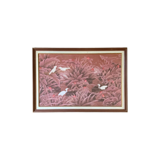 Large Framed Bird Print on Silk