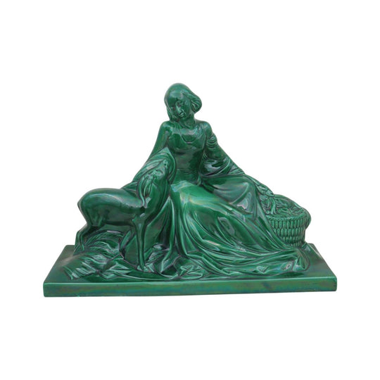 Large French Art Deco figure of woman with a deer