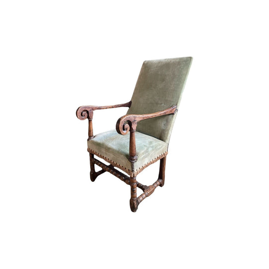 Large French Fauteuil, scroll arms, Louis XIV, Circa 1700