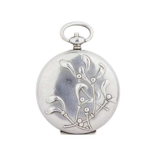 Large French Silver Mistletoe Locket