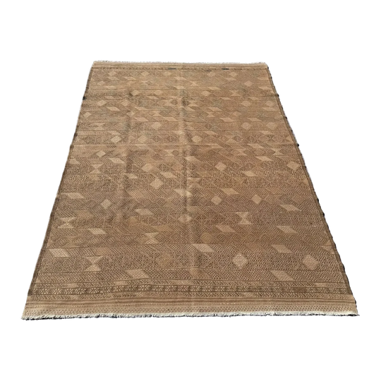 Large Hand Woven Wool Beige Kilim Rug