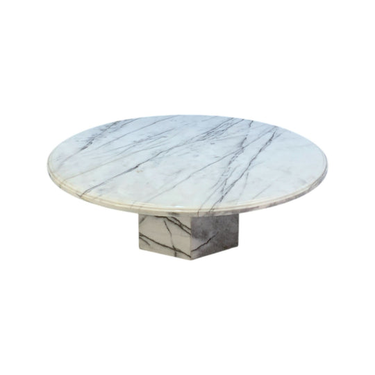 Large Round Marble Coffee Table with Hexagonal Base