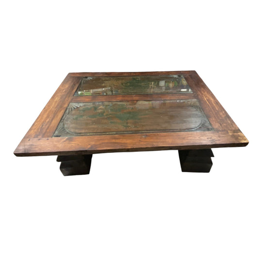 Large solid Wood Coffee Table with Glass Panes