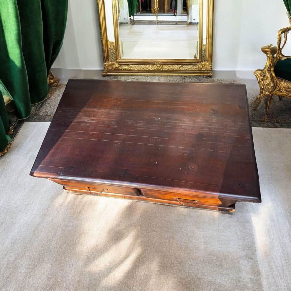 Large thick rustic wooden coffee table tv unit sideboard and a pair matching corner tables | Bazaa | Designer, Vintage and Antique Furniture