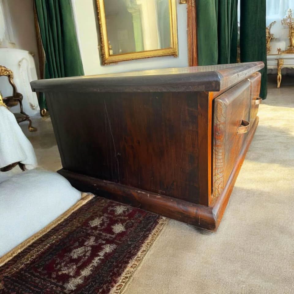 Large thick rustic wooden coffee table tv unit sideboard and a pair matching corner tables | Bazaa | Designer, Vintage and Antique Furniture