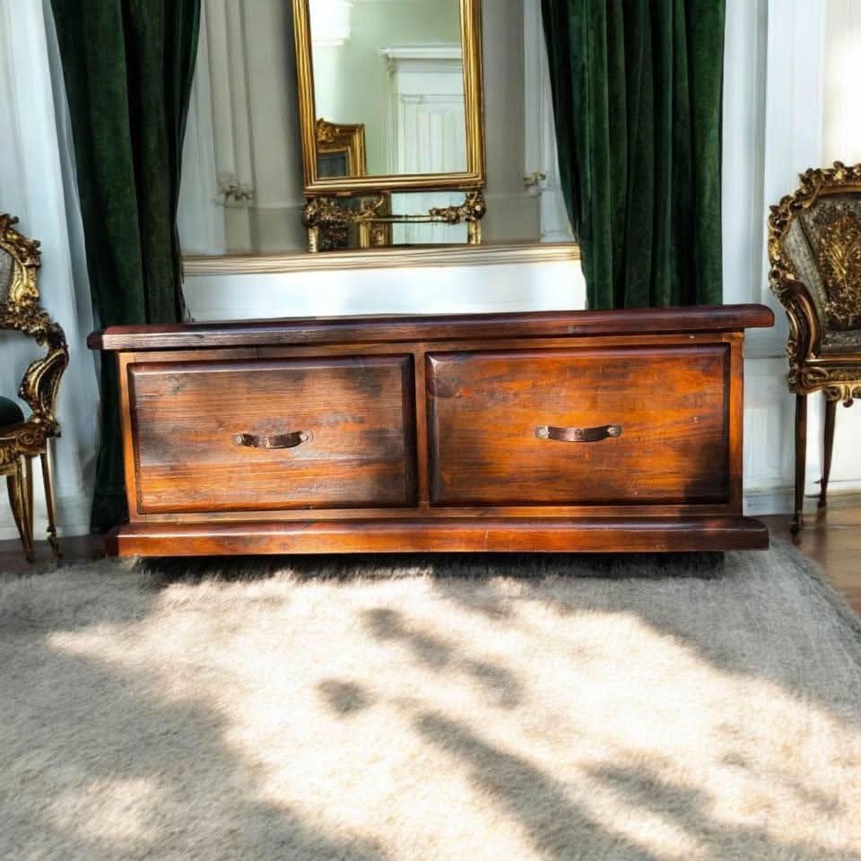 Large thick rustic wooden coffee table tv unit sideboard and a pair matching corner tables | Bazaa | Designer, Vintage and Antique Furniture