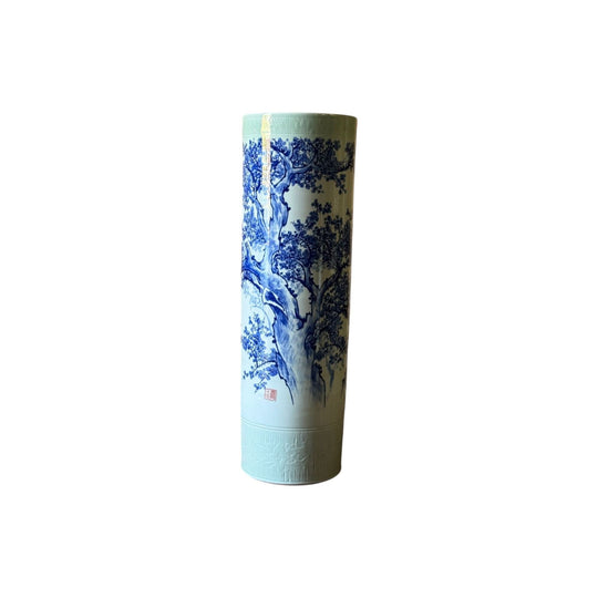 Large Vintage Chinese Cylindrical Handpainted Urn