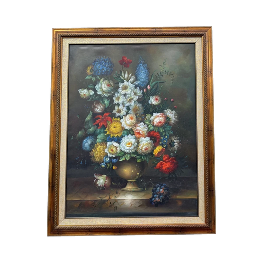 Large Vintage Dutch-Style Floral Still Life Painting