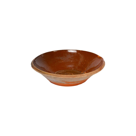Large Vintage French Terracotta Bowl, partially glazed and with paint patina