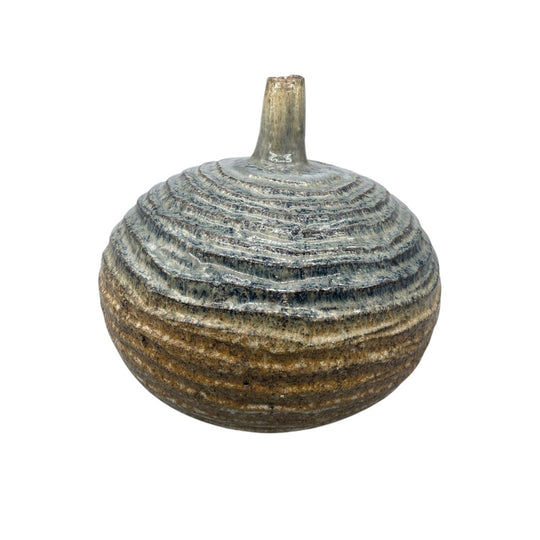 Large Vintage Japanese Ikebana Vase - Earthy Green & Blue Glaze