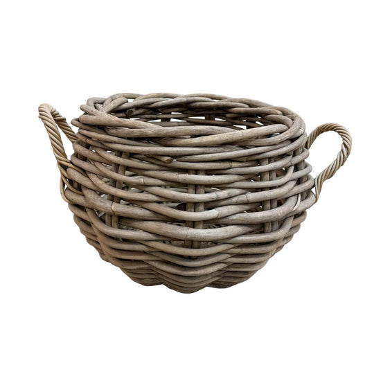 Large Vintage Round Rattan Basket With Handles*