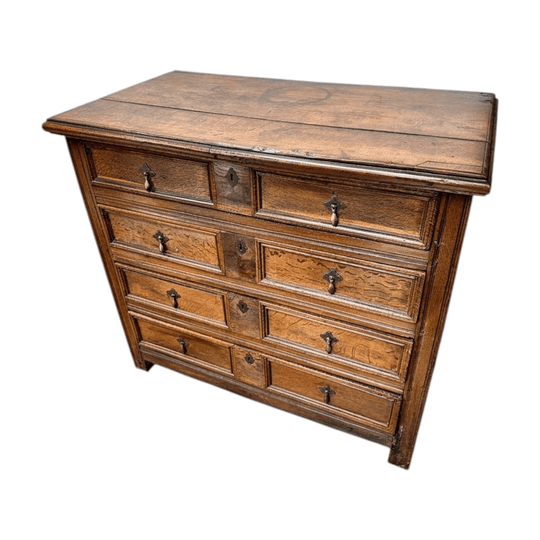 Late 17th century William & Mary period country Oak chest of four long drawers. Circa 1690-1700.