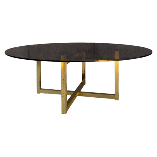 Late 1970s Brass and Smoked Glass Coffee Table in the Manner of Romeo Rega