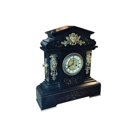 Late 19th Century Antique French Black Slate Mantel Clock