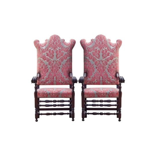 Late 19th Century Dutch Walnut Armchairs Upholstered in Fortuny Fabric